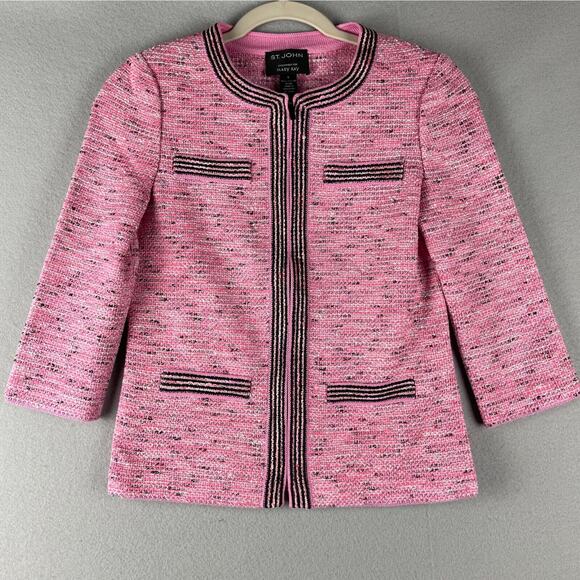 St John For Mary Kay Tweed Jacket Women 0 Pink Wool Full Zip Colorful Chic NWT